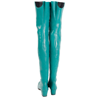 1970s French Vintage Green Thigh High Stretch Leather Boots 6
