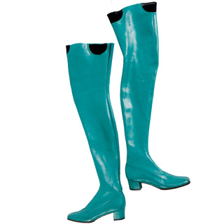1970s French Vintage Green Thigh High Stretch Leather Boots Rare