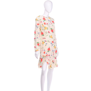 Vintage Galant Cream Floral Silk Jersey Dress colorful print