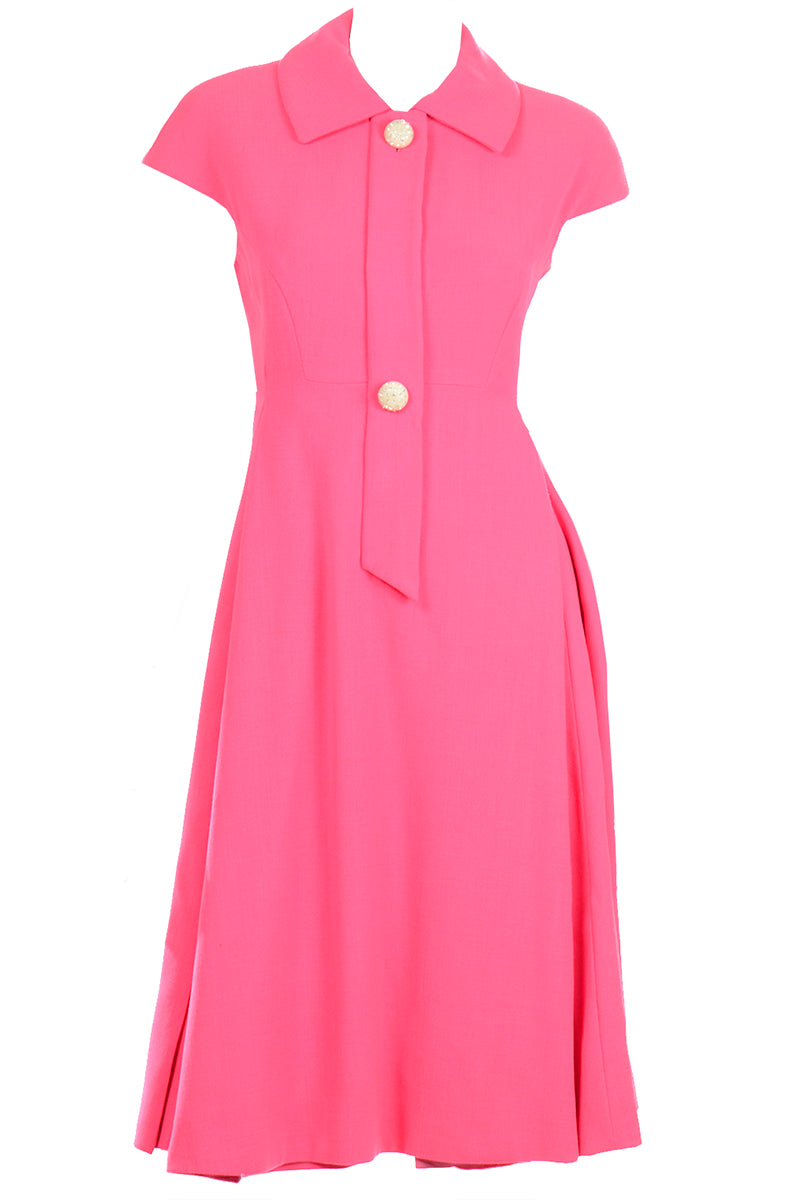 1960s Geoffrey Beene Salmon Pink Dress W Rhinestone Buttons Modig 1960s Geoffrey Beene Salmon Pink Dress W Rhinestone Buttons Modig