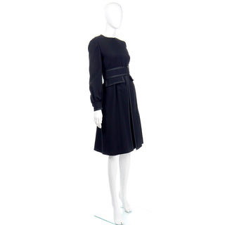 1960s Geoffrey Beene Black Dress With Pleated Details & Original Wide Belt