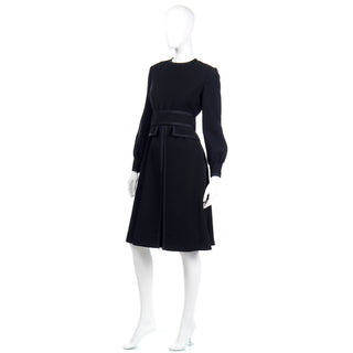 1960s Geoffrey Beene Black Dress With Pleated Details & Wide Belt sz 8