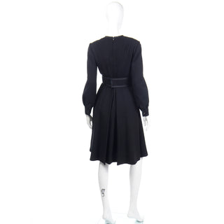 1960s Geoffrey Beene Black Vintage Dress With Pleated Details & Wide Belt