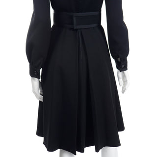 1960s Geoffrey Beene Black Dress With Pleated Details & Wide Belt rare vintage dress
