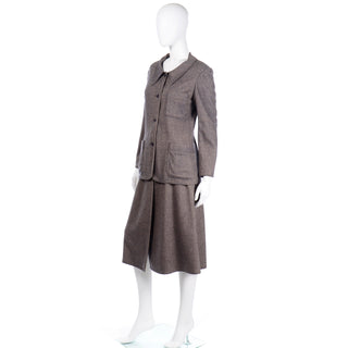Vintage Geoffrey Beene Brown Chevron Wool Jacket w Skirt