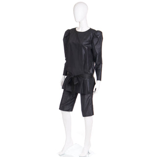 1980s Givenchy Haute Couture Black Taffeta Top & Shorts Outfit 