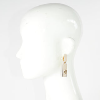 1970s Givenchy Gold & Silver Logo Rectangle Drop Earrings Clip