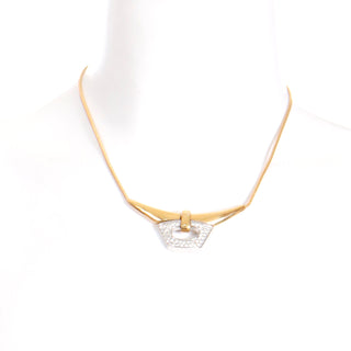 1970s Vintage Givenchy Silver & Gold Rhinestone pendant Necklace