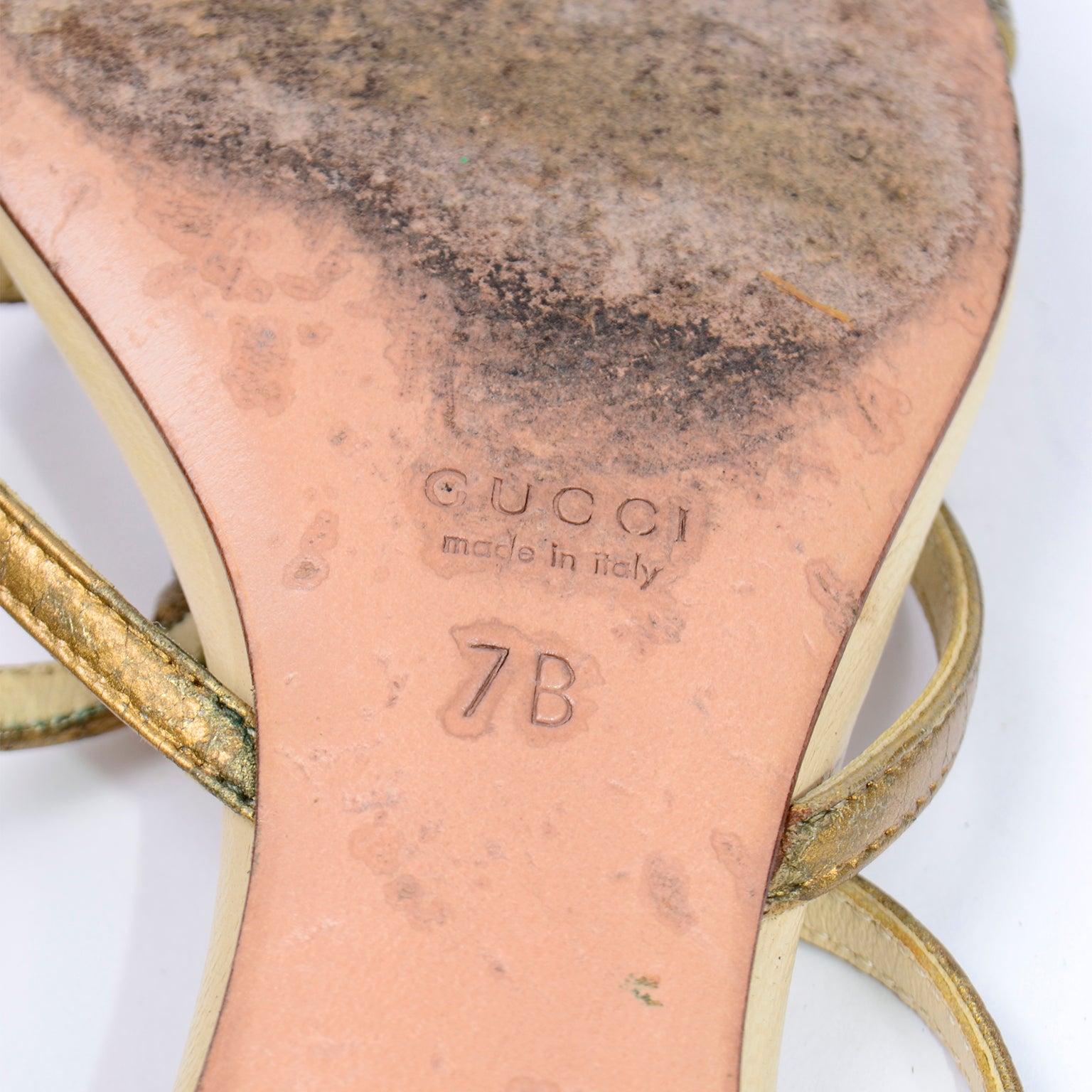 Vintage Gucci Shoes Gold Leather Sandals Size 7b