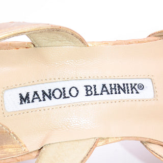 Manolo Blahnik Gold Slingback Heels w/ Large Crystal Buckle 36.5
