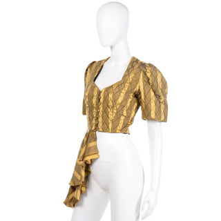 Vintage gold silk striped avant garde blouse quilted