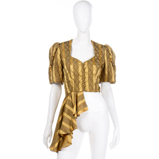 Vintage gold silk striped avant garde blouse top