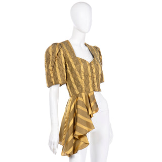 Vintage gold silk striped avant garde top blouse