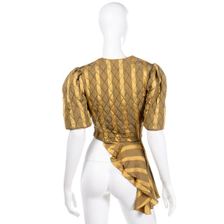 Vintage gold silk striped avant garde blouse ruffled