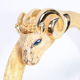 1970s Gold Crown Trifari Vintage Aries Ram Hinged Bracelet Jeweled