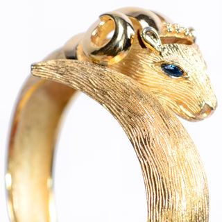 Jeweled 1970s Gold Crown Trifari Vintage Aries Ram Hinged Bracelet