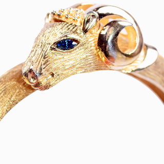 1970s Gold Crown Trifari Vintage Aries Ram Hinged Bracelet Modig