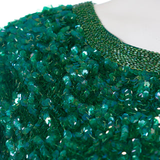 Vintage Green Sequin & Beaded Evening Dress Silk
