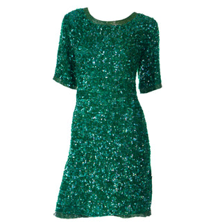 Vintage Green Sequin & Beaded Evening Dress