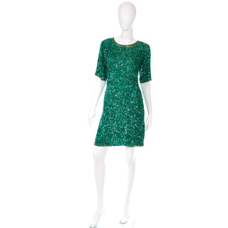 Vintage Green Sequin & Beaded Evening Dress M/L.