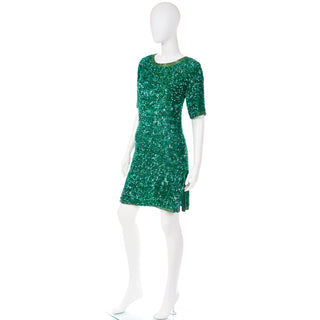 Vintage Green Sequin & Beaded Evening Dress Size Large