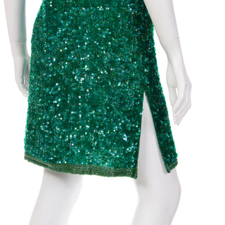 Vintage Green Sequin & Beaded Silk Evening Dress
