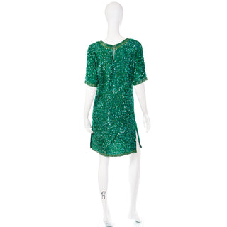 Vintage Green Sequin & Beaded Holiday Evening Dress