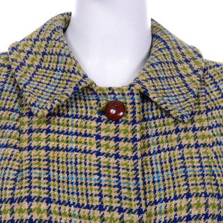 1960s Vintage Green and Blue Plaid Cape With Green LIning W Buttons