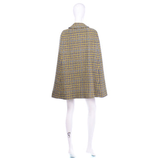 1960s Vintage Green and Blue Plaid Cape With Green LIning S/M