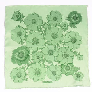 Vintage Salvatore Ferragamo Green Floral Silk Scarf Flowers