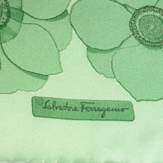 Vintage Salvatore Ferragamo Green Floral Silk Scarf Signed