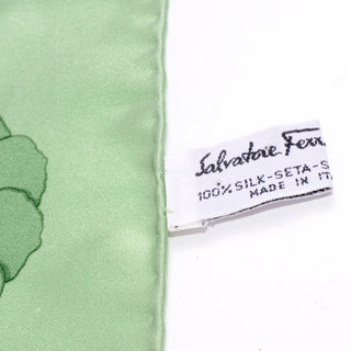 Vintage Salvatore Ferragamo Green Floral Silk Scarf italy