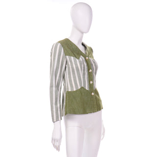 1960s Vintage Green Stripe Hal Krasell Jacket Button front
