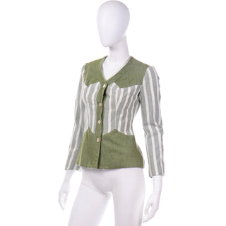 Flattering Fit 1960s Vintage Green Stripe Hal Krasell Jacket