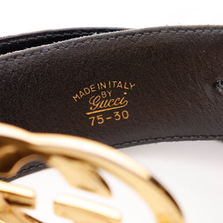 1990s Gucci Double G Gold Buckle Black Leather Belt 75-30