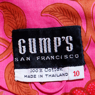 1970s Vintage Gumps San Francisco Pink & Orange Floral Cotton Dress w Belt