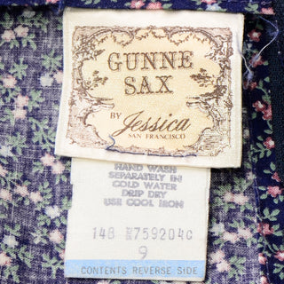 1970s Gunne Sax by Jessica San Francisco Vintage Blue Floral Corset Tie Dress