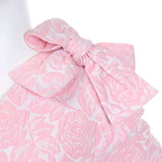 Vintage Guy Laroche Boutique Paris Pink Floral Jacquard Skirt Suit w  statement Bow