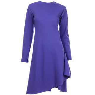 Vintage 1970s Halston Purple Wool Jersey Asymmetrical Dress Excellent condition