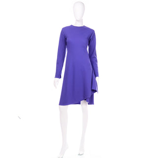 Vintage 1970s Halston Purple Wool Jersey Asymmetrical Dress M