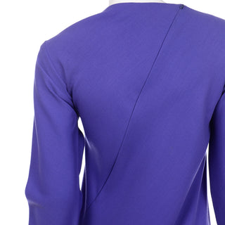 Vintage 1970s Halston Purple Wool Jersey Asymmetrical Dress with zipper