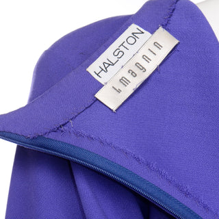 Vintage 1970s Halston Purple Wool Jersey Asymmetrical Dress I Magnin