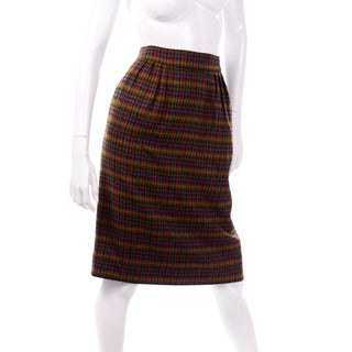 Sz 12 1970s Hermes Vintage colorful Wool Plaid Skirt