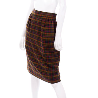 1970s Hermes Vintage colorful Wool Plaid Pencil Skirt 70s 
