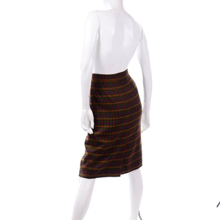 1970s Hermes Vintage colorful Wool Plaid  Houndstooth Skirt