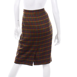 1970s Hermes Vintage colorful Wool Plaid Skirt size 12