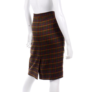 1970s Hermes Vintage colorful Wool Plaid Pencil Skirt 