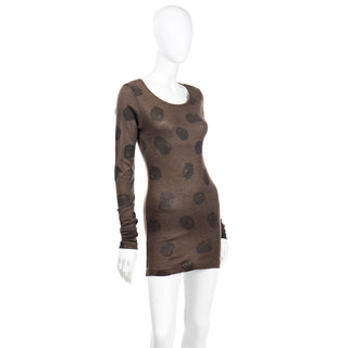 1980s Issey Miyake Brown Abstract Dot Long Top or Mini Dress Long Sleeve