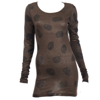 1980s Issey Miyake Brown Abstract Dot Long Top or Mini Dress Size S Wool Blend