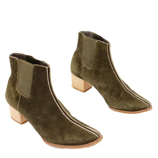 1990s Issey Miyake Plantation Vintage Green Suede Low Boots 25